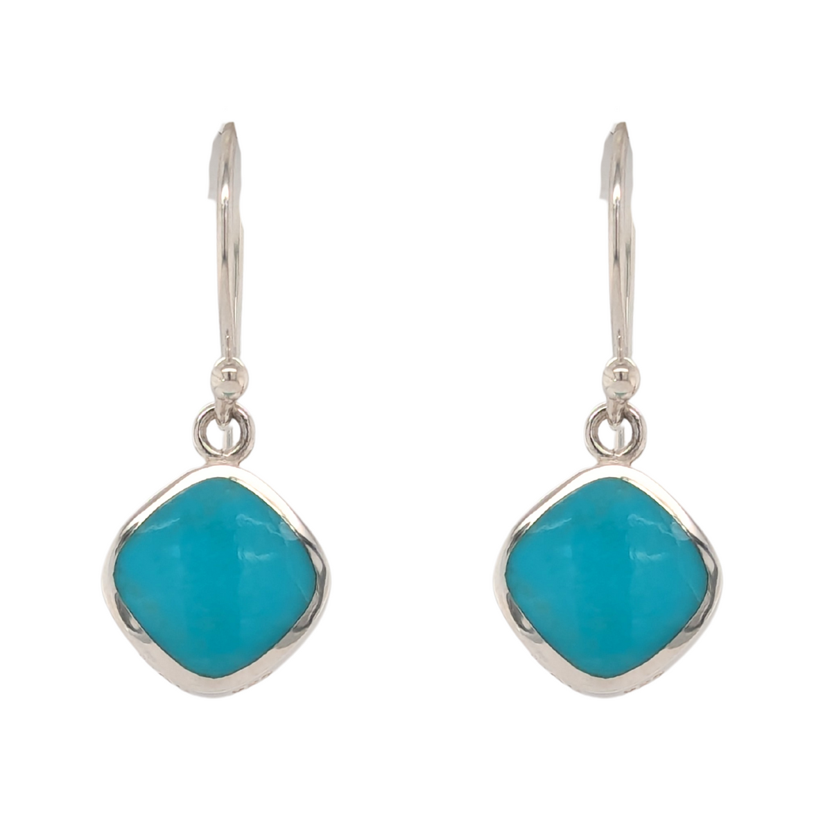 Sterling Silver Rounded Square Turquoise Dangle Earrings