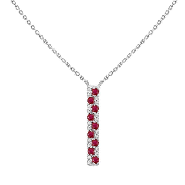 18kt White Gold .21ct Ruby .10ctw Diamond Bar Adjustable Necklace
