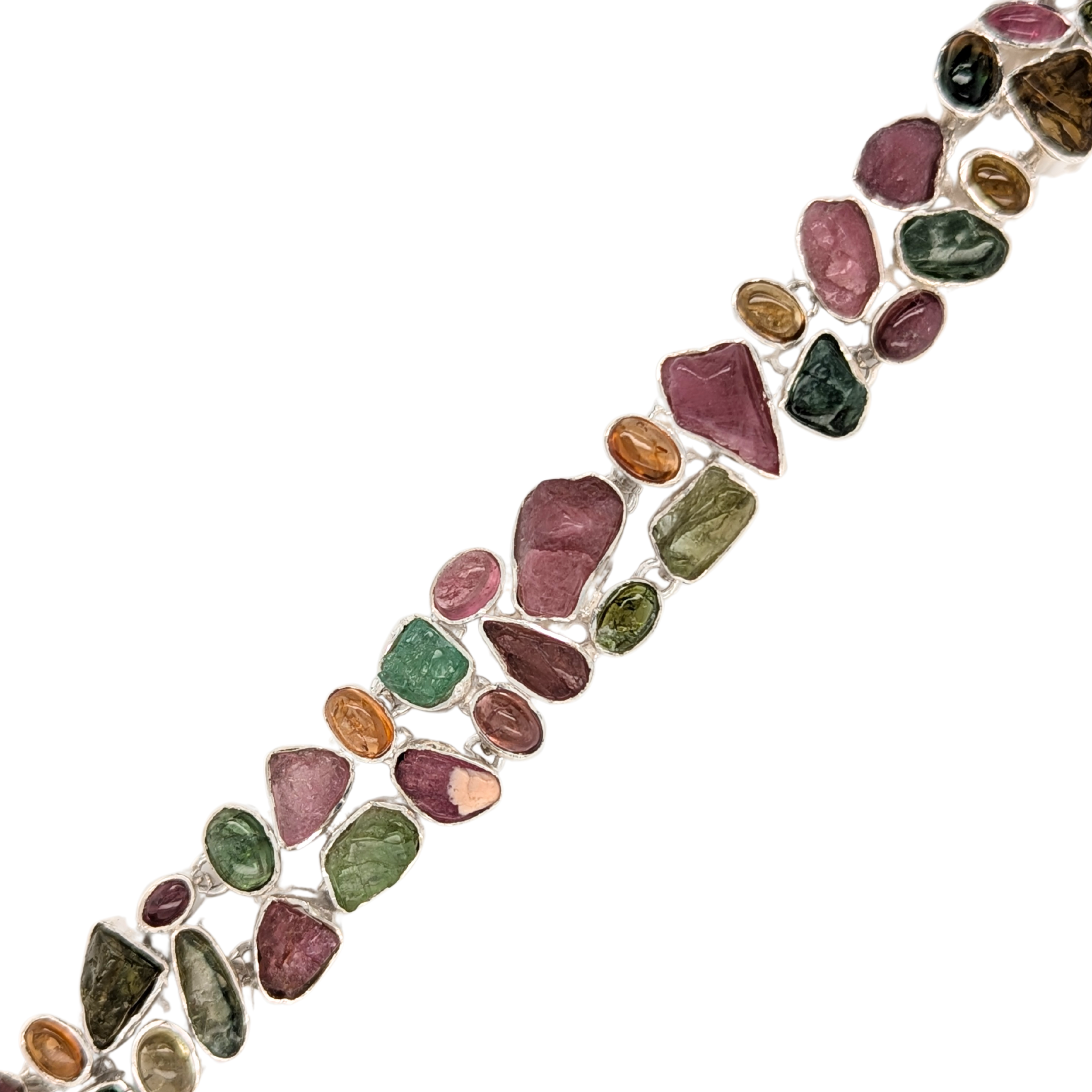 Sterling Silver Multi-Color Tourmaline Statement Bracelet 8.5"