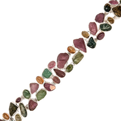 Sterling Silver Multi-Color Tourmaline Statement Bracelet 8.5"