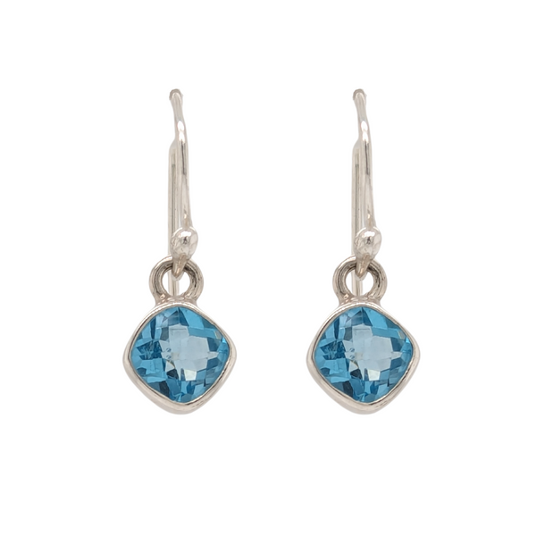 Sterling Silver Cushion Cut Blue Topaz Dangle Earrings