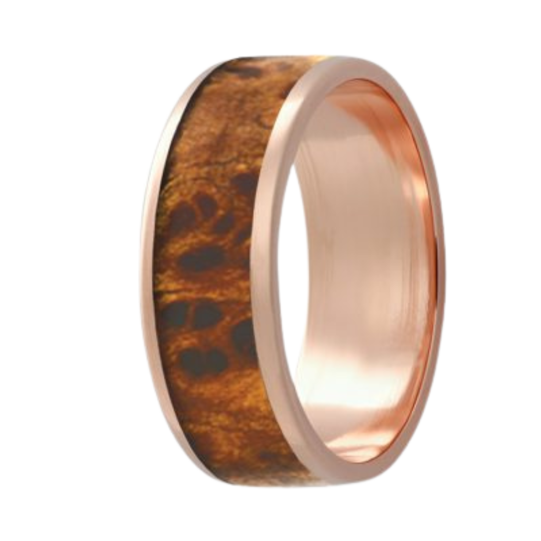 14K Rose Gold Burlwood Inlay Ring - Size 10