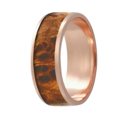 14K Rose Gold Burlwood Inlay Ring - Size 10