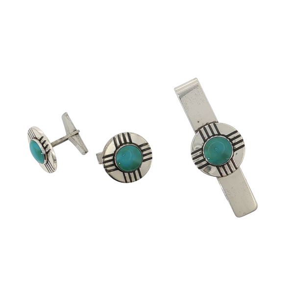 S/S TURQ MONEY CLIP/ CUFF LINKS