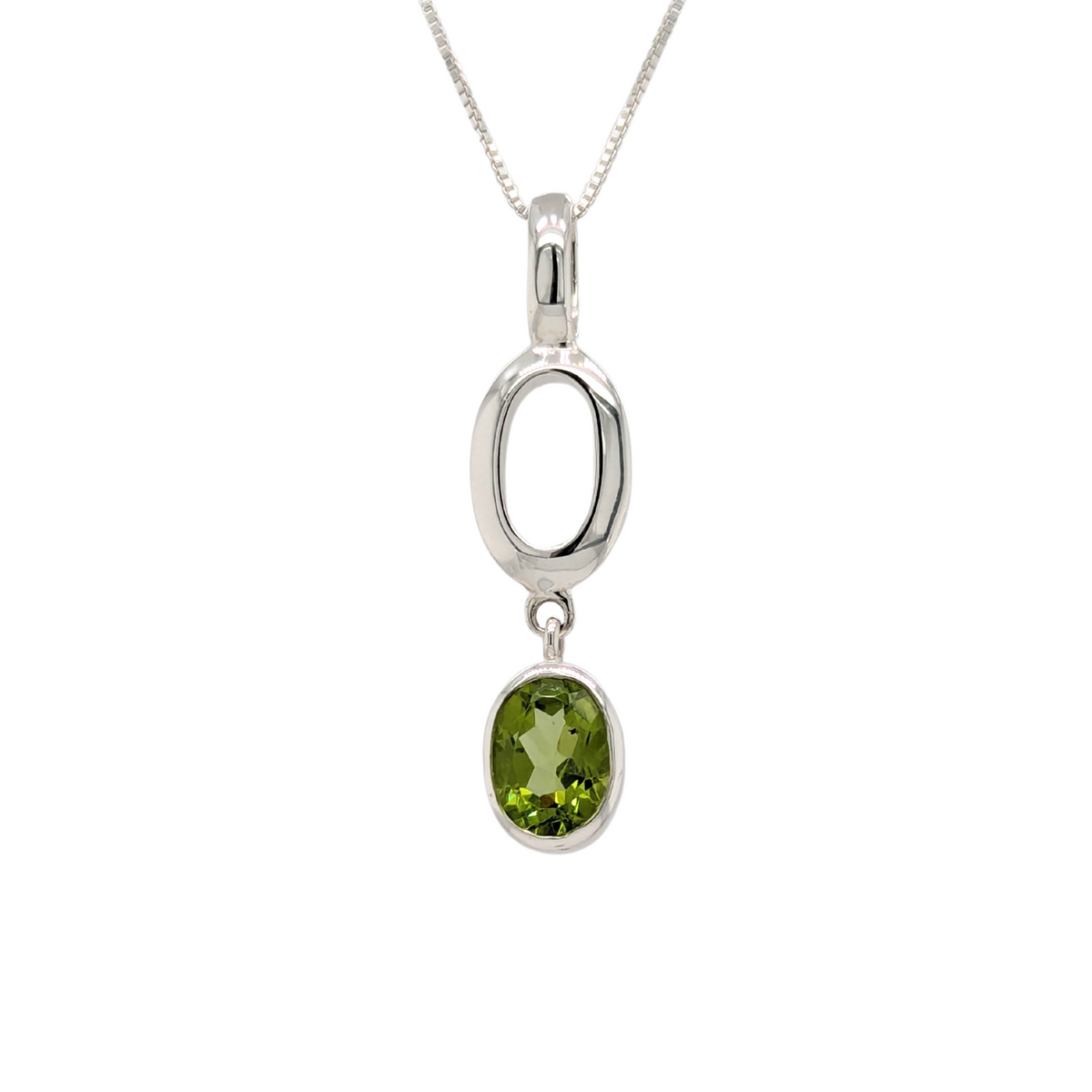 Sterling Silver Peridot Oval Drop Pendant