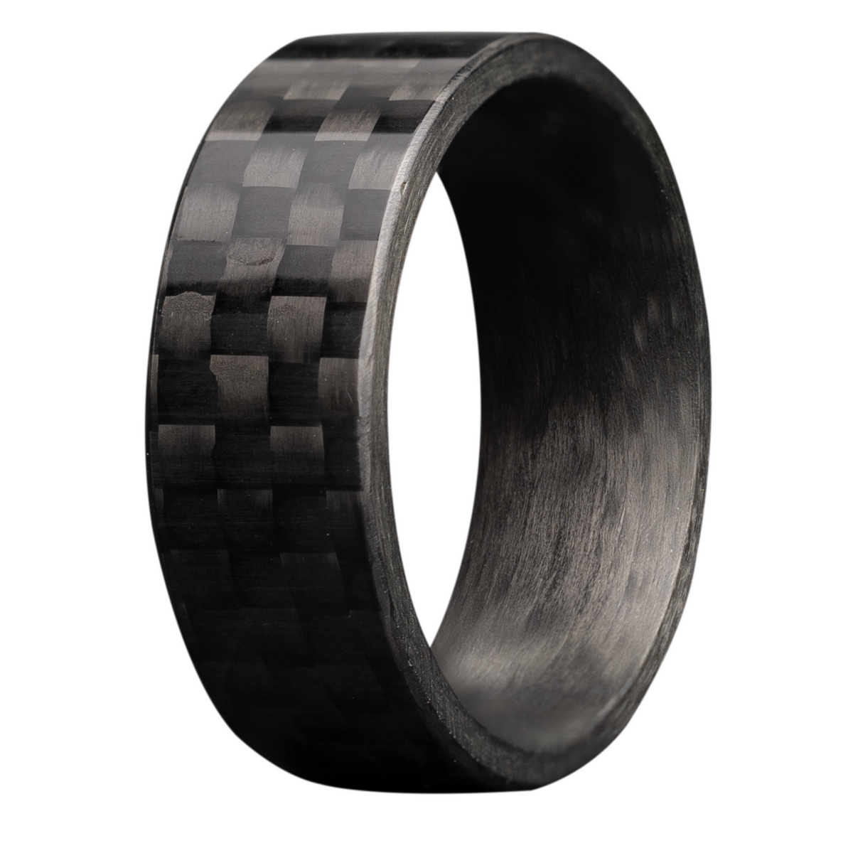 Men's Carbon Fiber 8MM Checkerboard Flat Ring Size 10