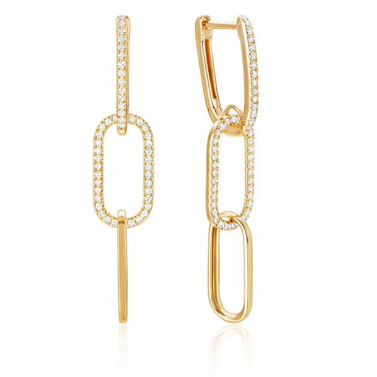 14K Yellow Gold Diamond Paperclip Earrings