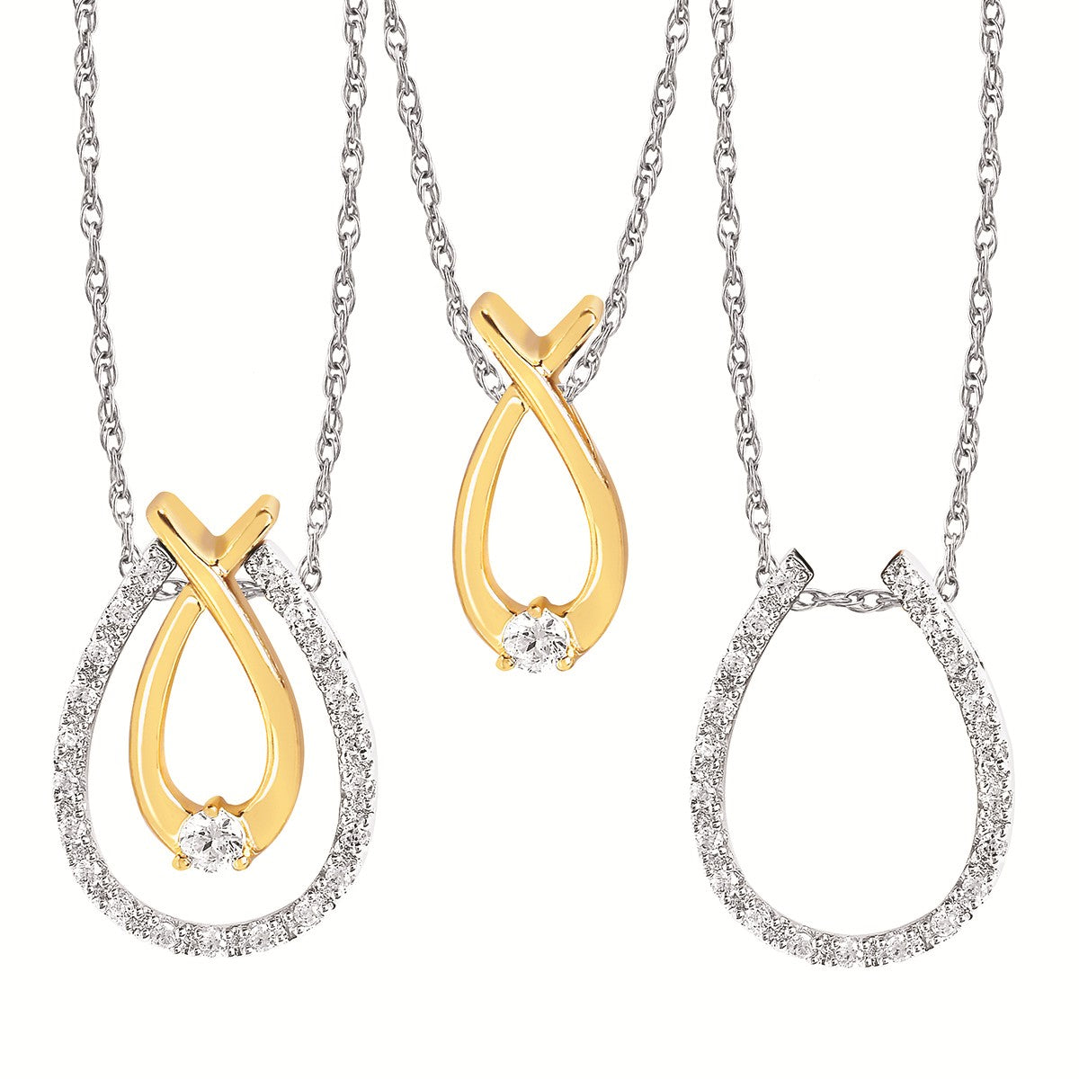 10K Two Tone Enhancable Diamond Necklace - Teardrop