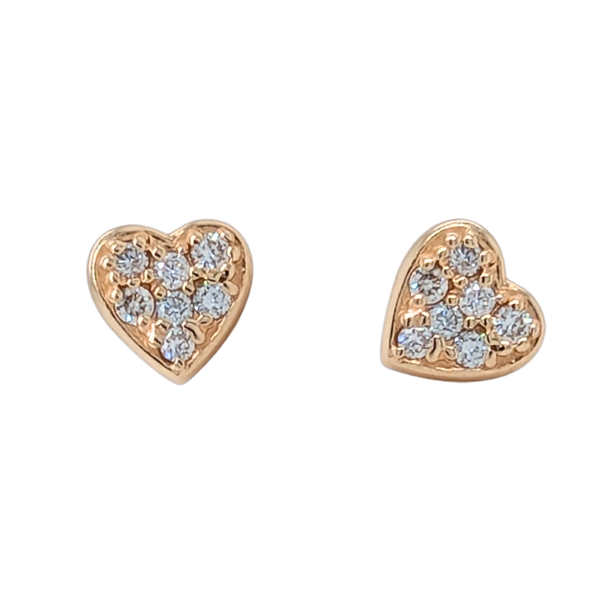 14K Yellow Diamond Pave Heart Stud Earrings