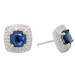 18K White Gold Double Halo Sapphire Stud Earrings