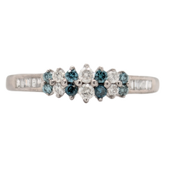 Estate: 14K White Gold Petite White & Blue Diamond Ring