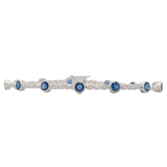 14K White Gold Blue Sapphire and Diamond Vintage Inspired Bracelet