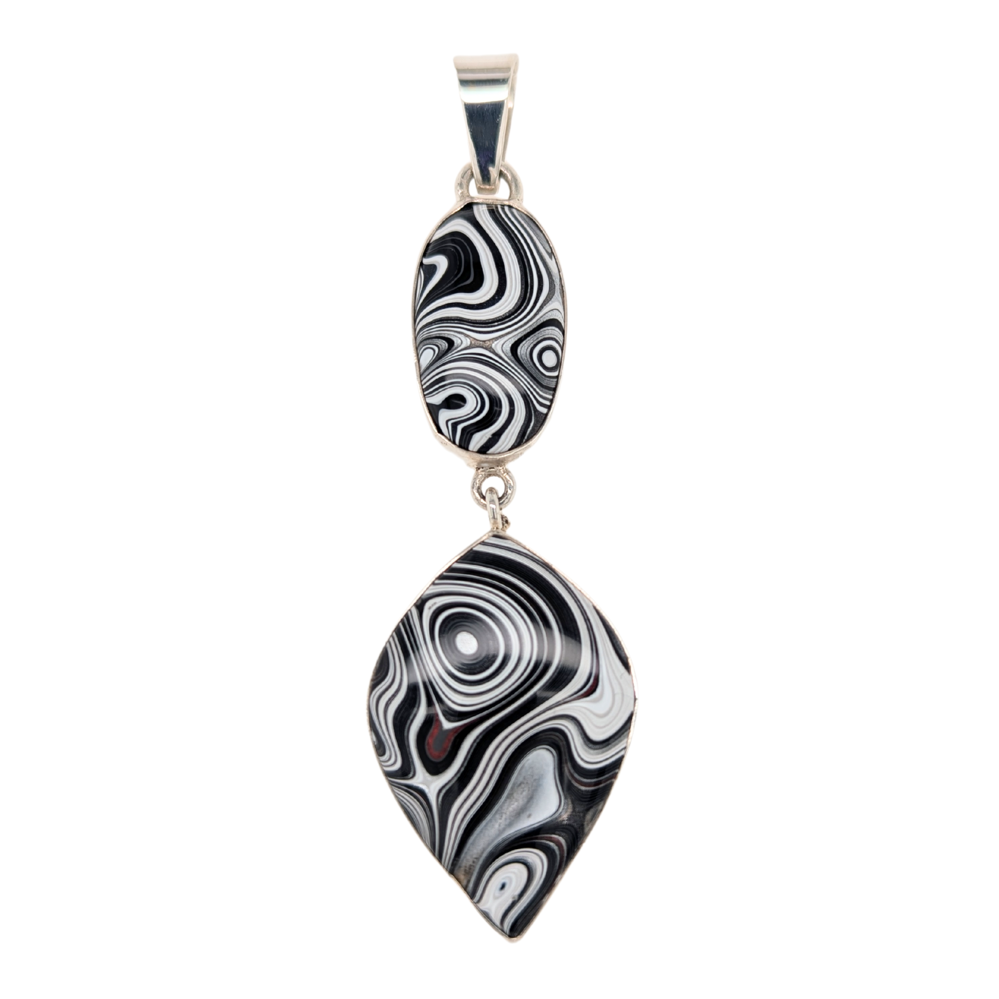 Sterling Silver Double Fordite Dangle Pendant
