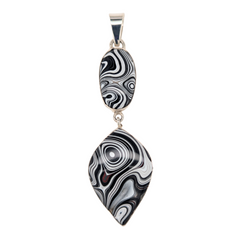 Sterling Silver Double Fordite Dangle Pendant