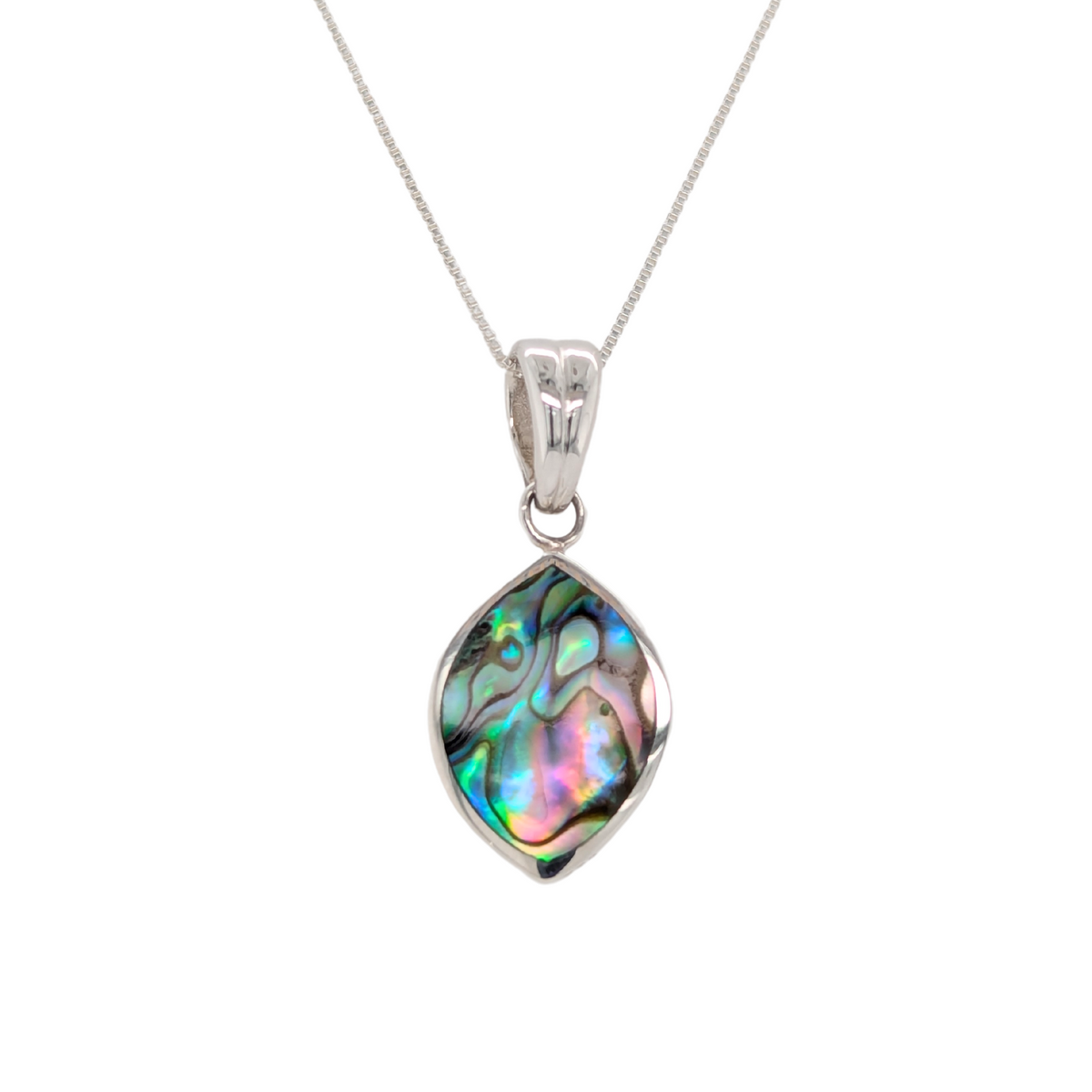 Sterling Silver Marquise Cabochon Abalone Necklace