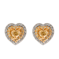 14K Two Tone Heart Halo Natural Yellow Stud Earrings