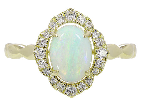 14K YG .87CT OVAL OPAL .20CTW