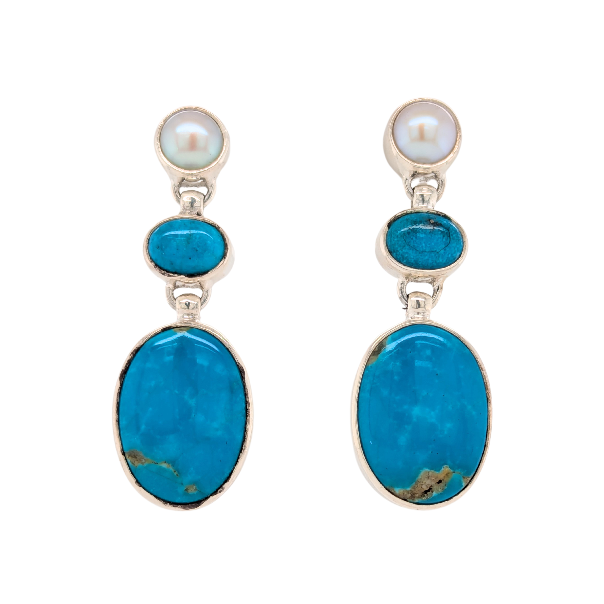 Sterling Silver Freshwater Pearl with Turquoise Earirngs