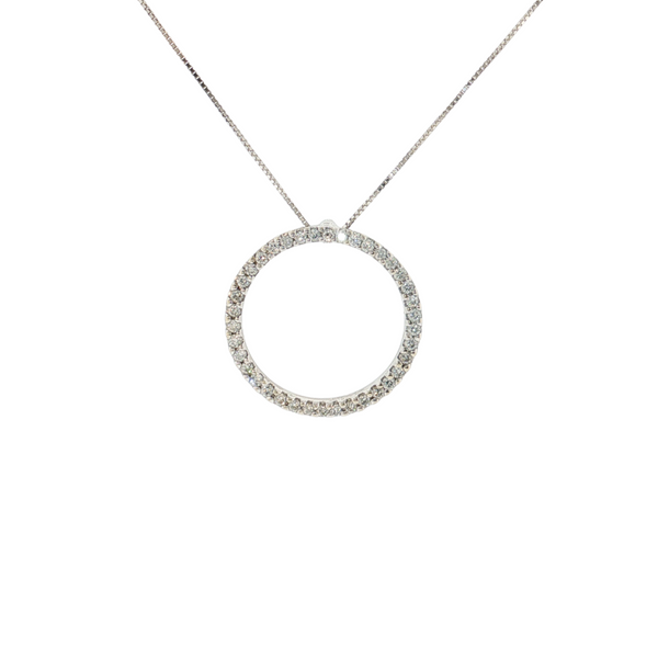 18KW DIA .58CTW CIRCLE PENDANT 14KW BOX CHAIN 18IN