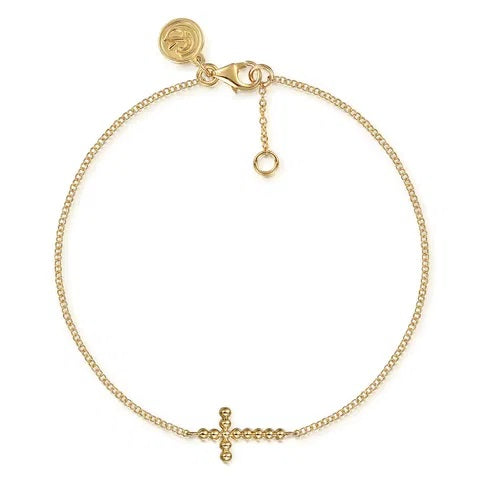 BUJUKAN 14K YG SIDEWAYS CROSS.