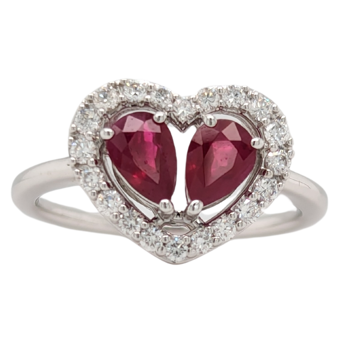 14K Gold Two Ruby Heart Ring with Diamonds
