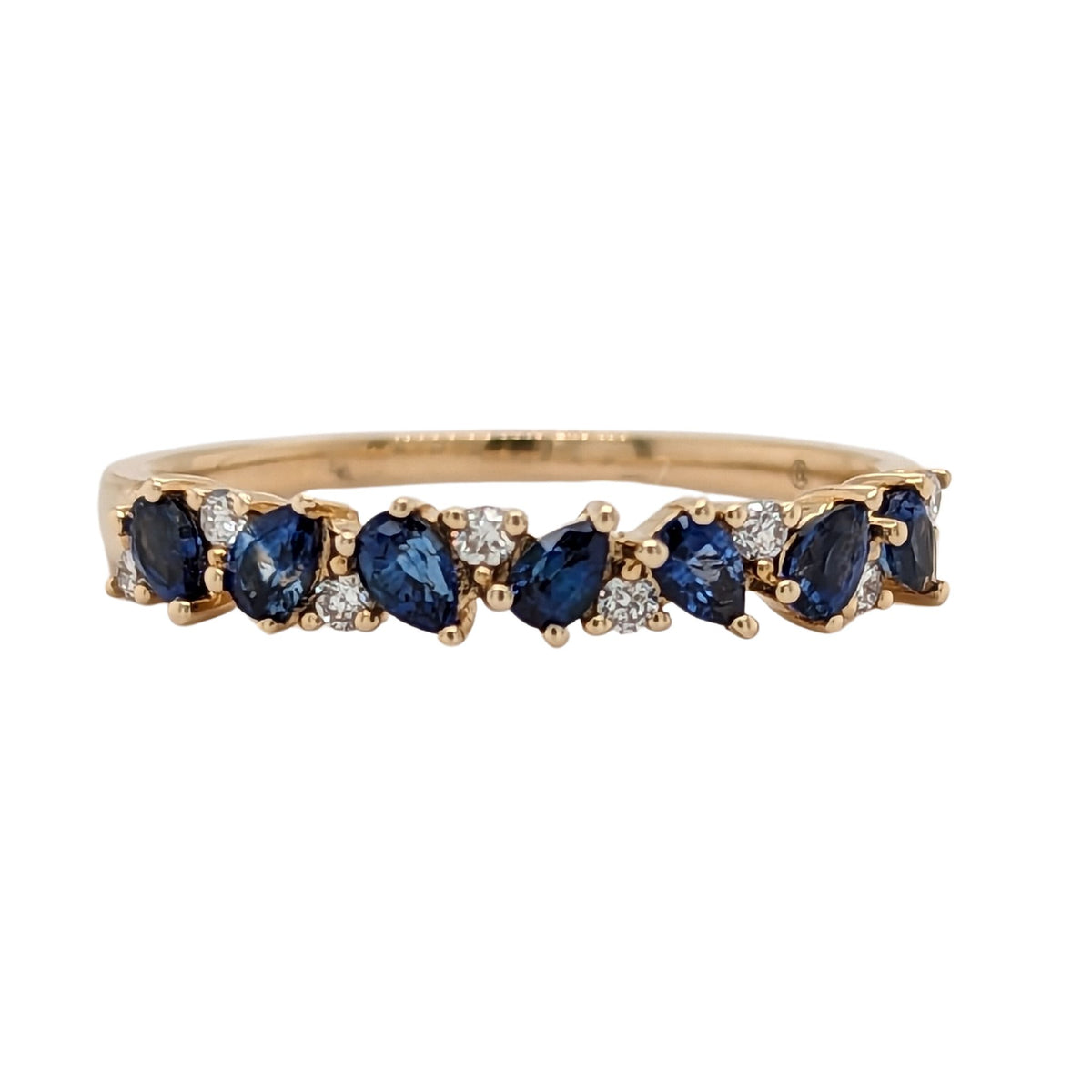 14K Yellow Gold Pear Shape Sapphire Band with Diamonds