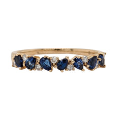 14K Yellow Gold Pear Shape Sapphire Band with Diamonds
