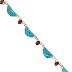 Sterling Silver Turquoise with Faceted Garnet Bracelet