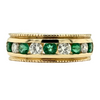 Estate 14kt Yellow Gold Emerald and Diamond Milgrain Band