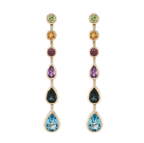 14kt Yellow Gold 4.53ctw Multi Color Dangle Earrings