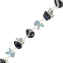 Sterling Silver Zebra Jasper, Baby Geode, and Blue Topaz Bracelet 8.5"