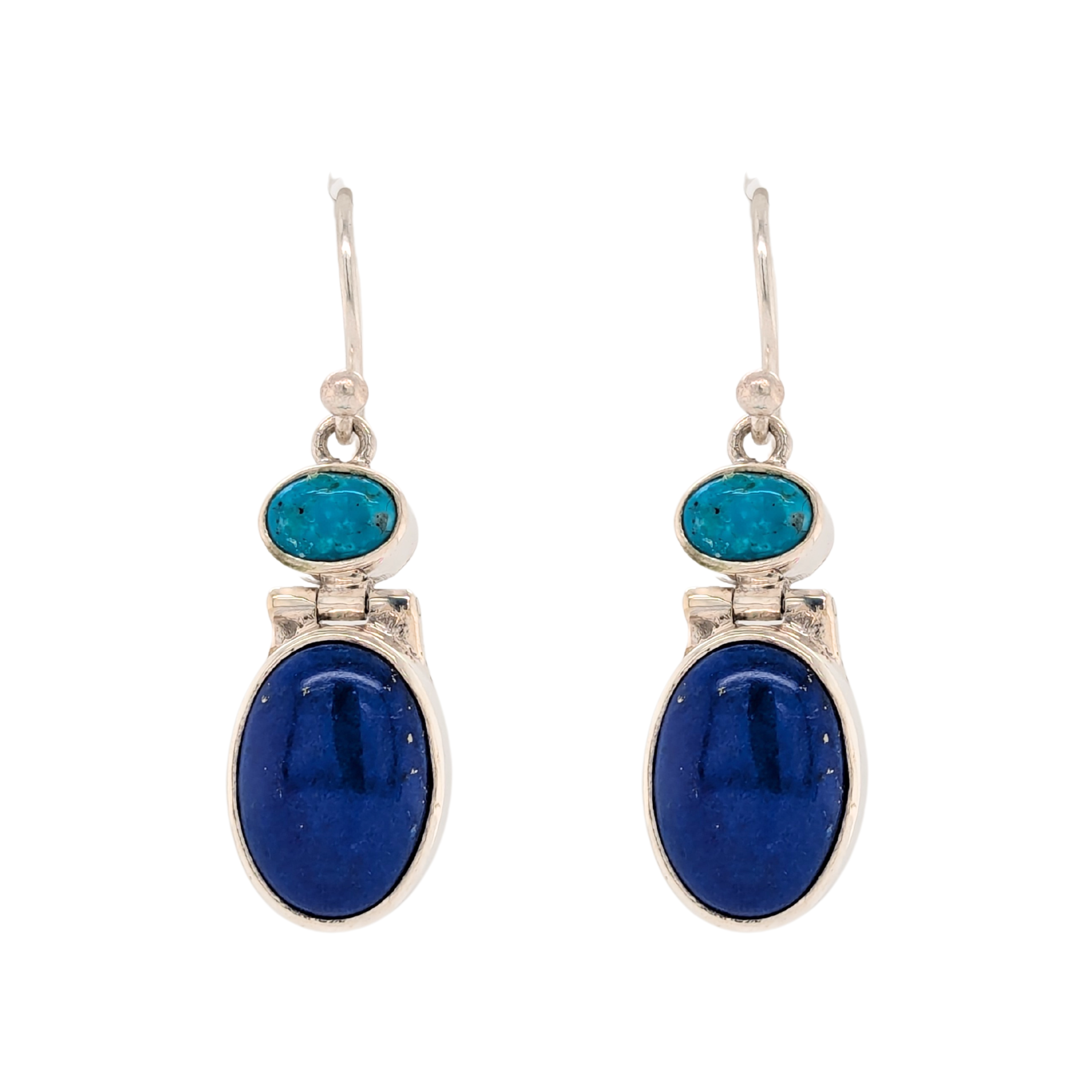 Sterling Silver Kingman Turquoise Earrings with Lapis Lazuli