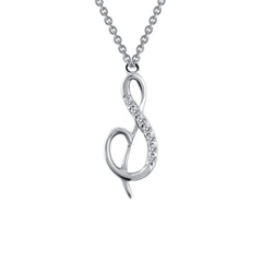 Sterling Silver Initial "S" Script Necklace with Simulated Diamonds