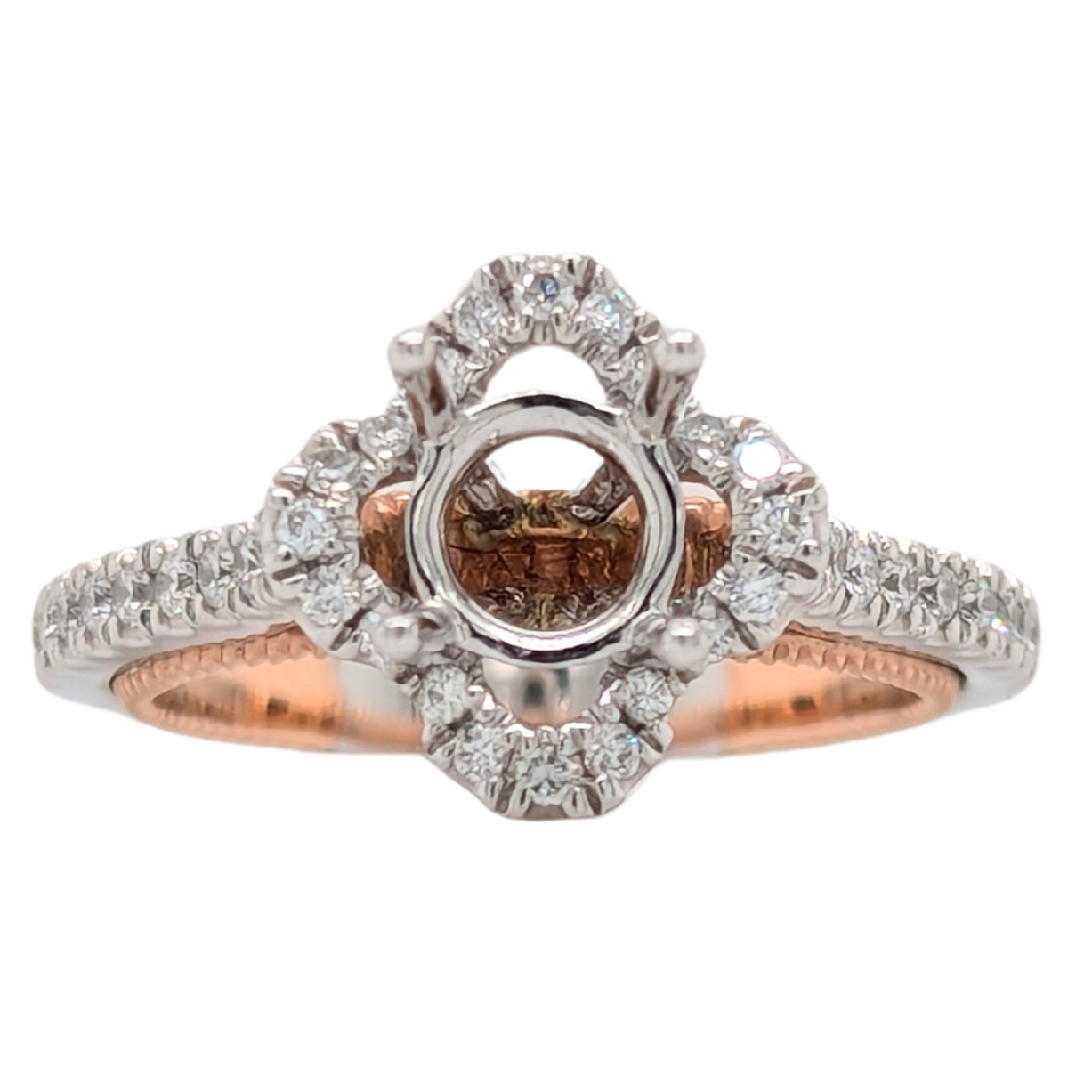 14K Rose & White Diamond Clover Engagement Ring - Semi-Mount