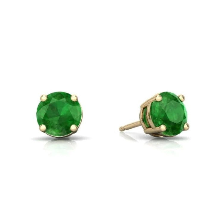 14K Yellow Gold Emerald Stud Earrings