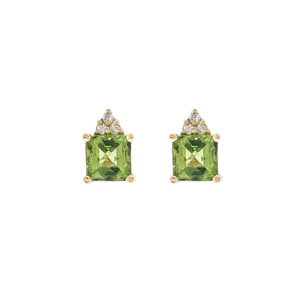 Estate 14kt Yellow Gold Peridot 1.5ctw and Diamond .06ctw Earrings