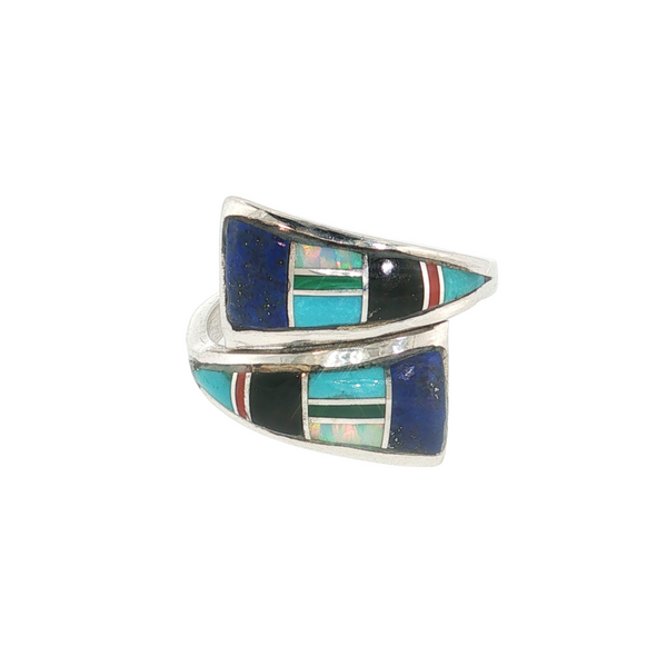 S/S MULTI INLAY BYPASS RING