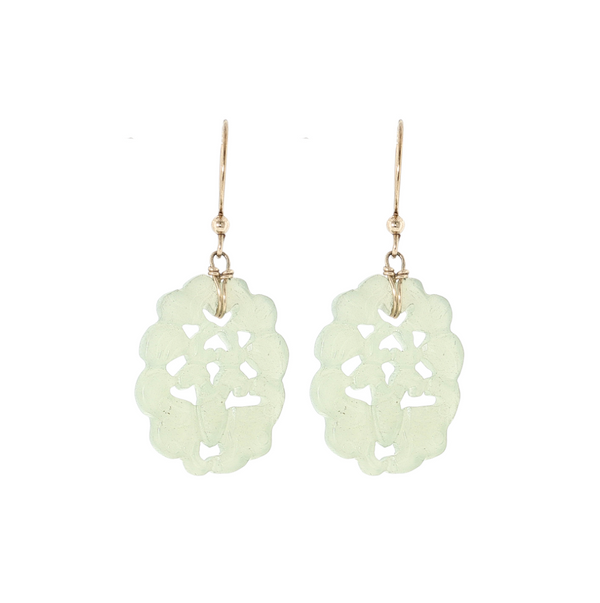 Estate 10kt Carved Jade Hook Earrings
