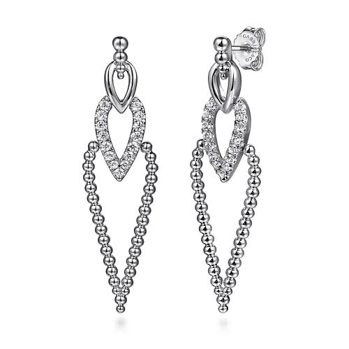 Sterling Silver Bujukan Beads and White Sapphire Stud Drop Earrings