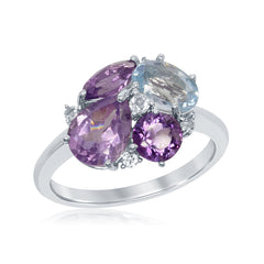 Sterling Silver 2.88CTW Amethyst, Blue and White Topaz Ring