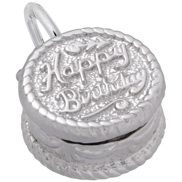 Sterling Silver Happy Birthday Cake Charm.