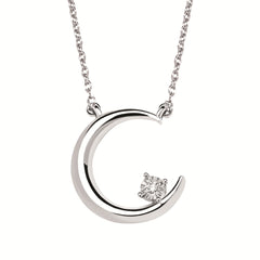 Sterling Silver Moon Necklace with Diamond