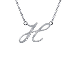 Sterling Silver Initial "H" Script Necklace with Simulated Diamonds