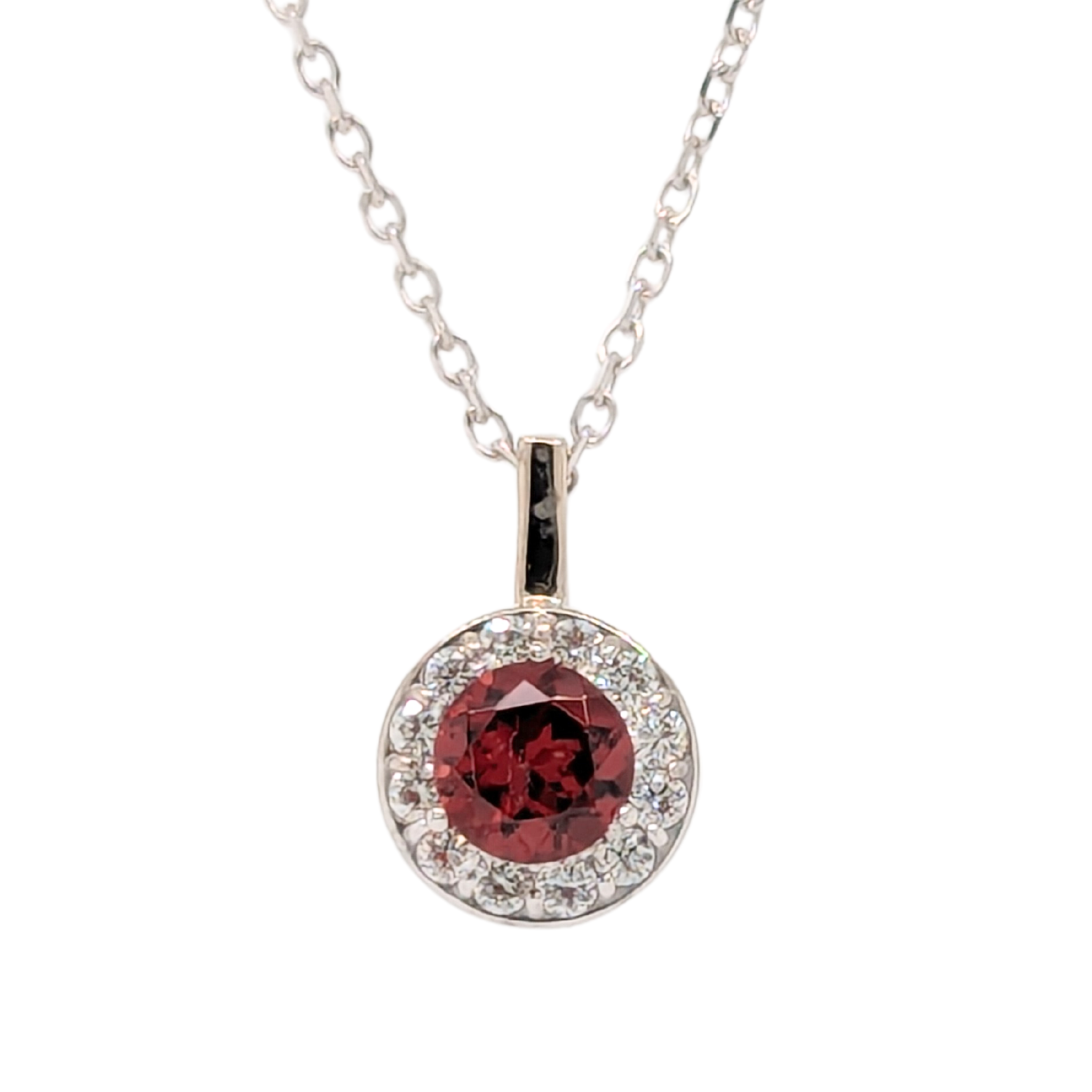 14K White Gold Garnet Birthstone Necklace with Diamonds