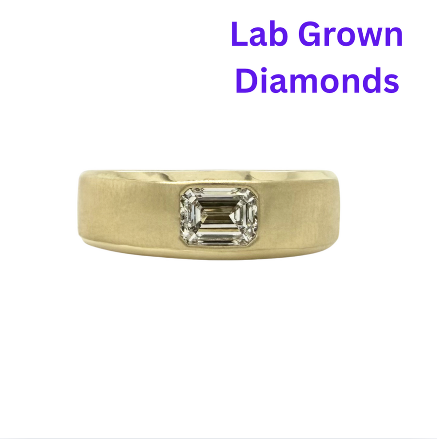 10kt Yellow Gold 1ctw EC F VS2 Lab Diamond Satin Polished Gents Ring