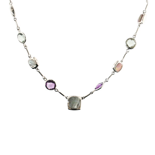 Sterling Sliver Prasiolite Amethyst Abalone Toggle Necklace