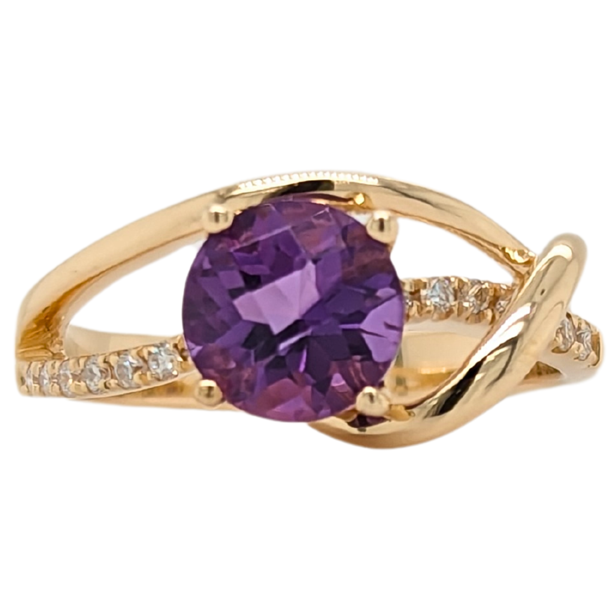 14K Yellow Gold Amethyst Swoopy Ring