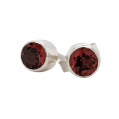 Sterling Silver Garnet Bezel Earring Studs