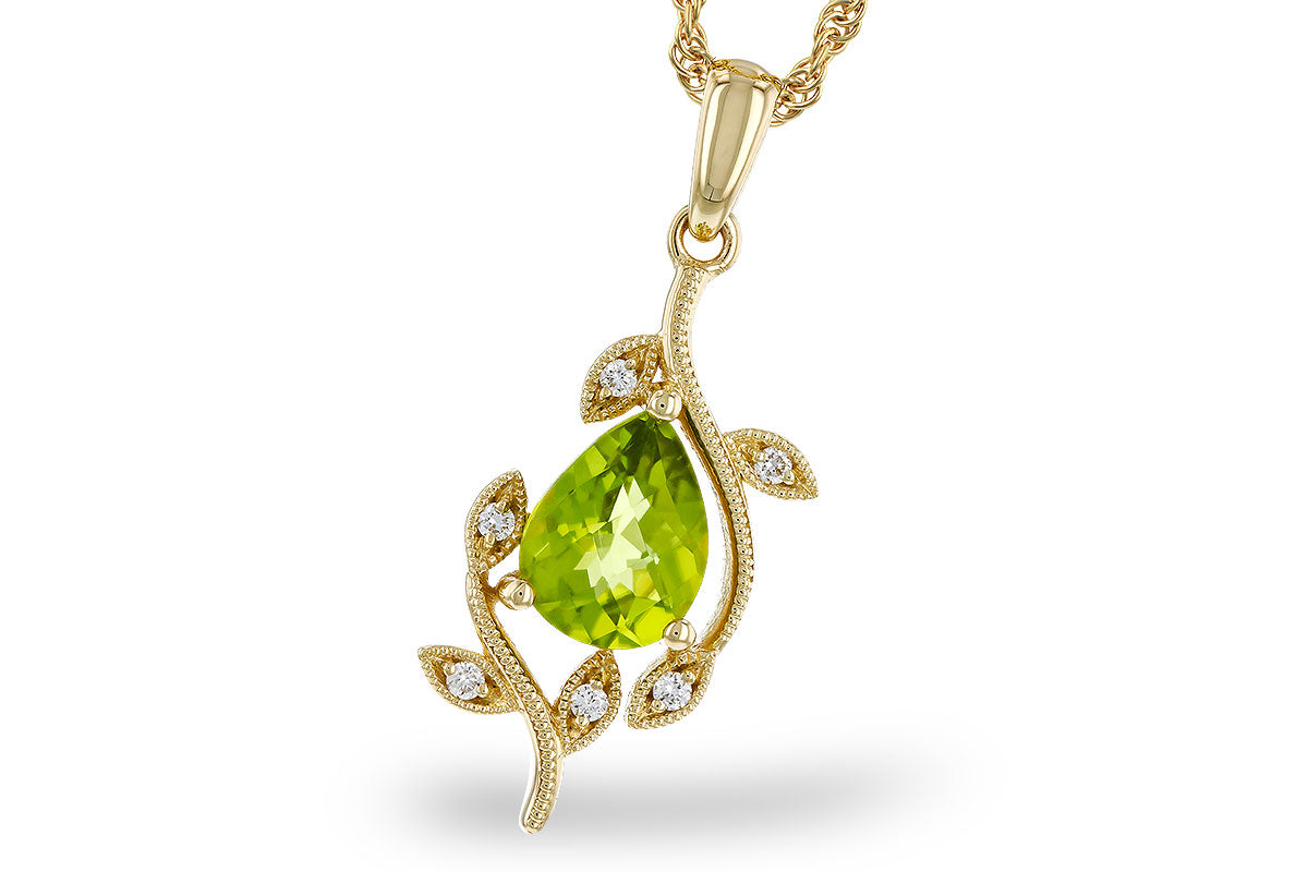 14K Yellow Gold Oval Peridot Necklace with Diamonds