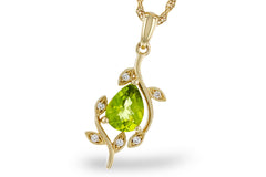 14K Yellow Gold Oval Peridot Necklace with Diamonds